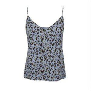 L'Agence Lexi Leopard Camisole Tank Top Womens XS Blue Black Sleeveless Silk